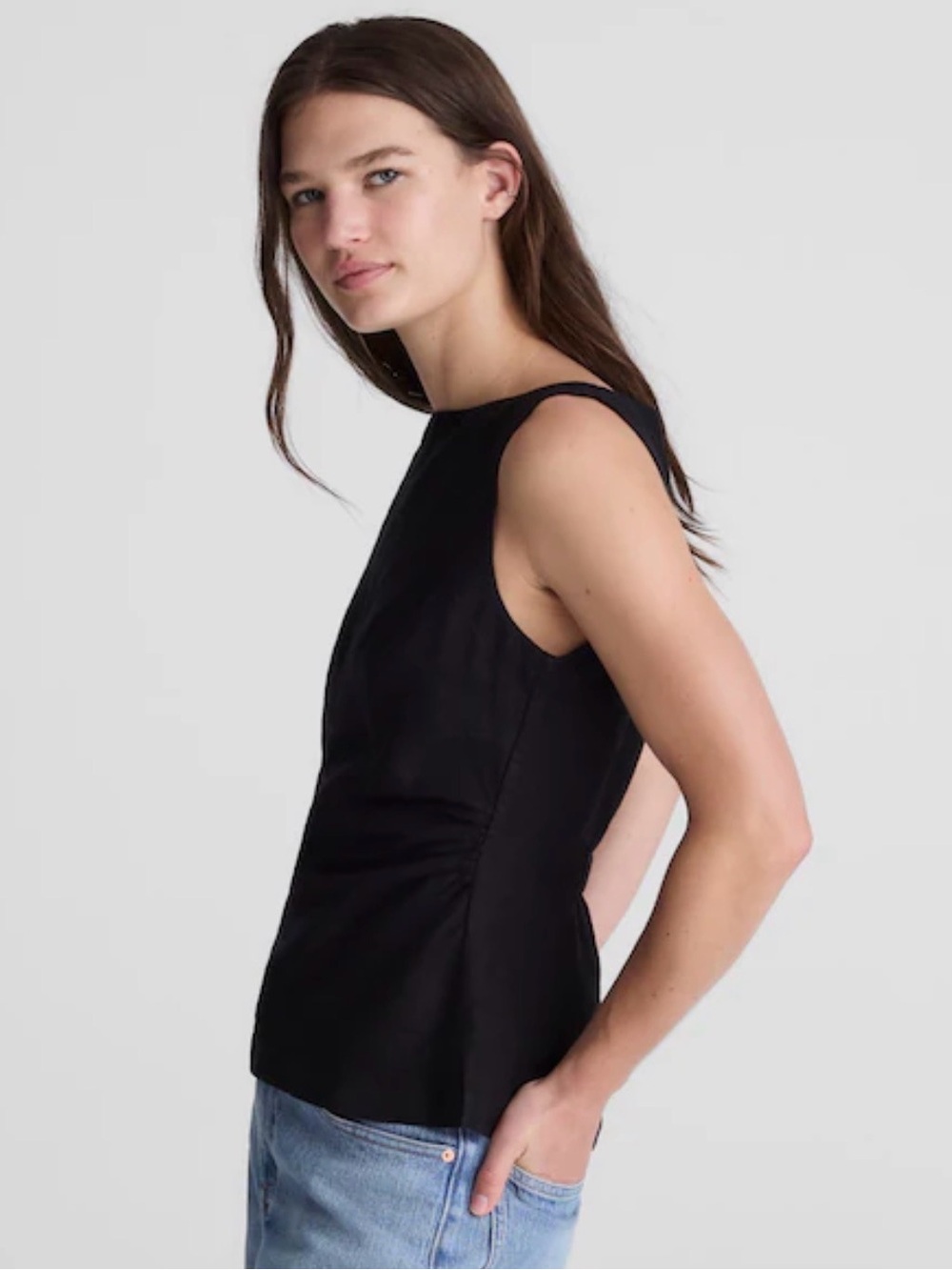 Madewell Cinched Boatneck Sleeveless Linen Top Jet Black Size 2 NWT $98 - Picture 8 of 13